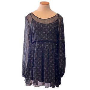 Free People Sheer Printed Mini Dress with Slip, Large